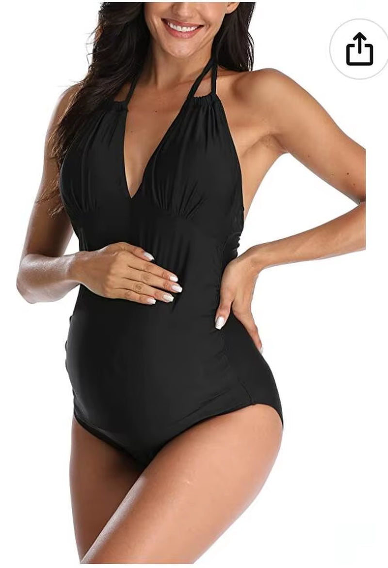 2023 Maternity Swimwear One Piece Swimsuit Beachwear Solid Summer Swimwear Women