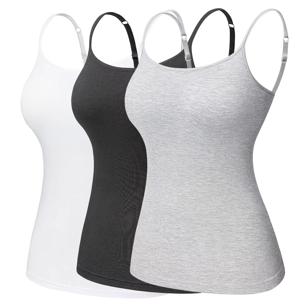 Women'S Cotton Camisole with Shelf Bra Adjustable Spaghetti Strap Tank Top Cami Tanks 2/3 Packs Shapewear Body Shaper