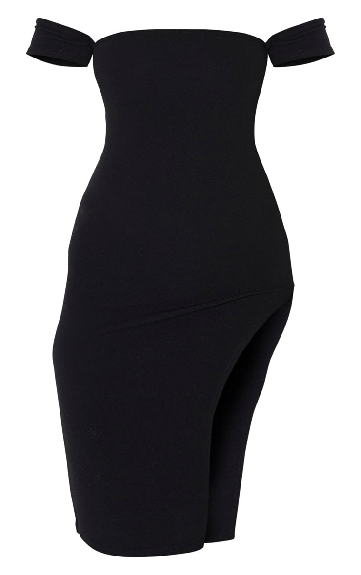 Black Cuff Detail Side Split Midi Dress