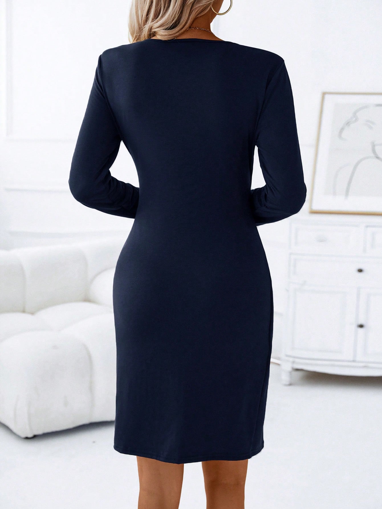 Clasi Button Detail Ruched Wrap Hem Dress
