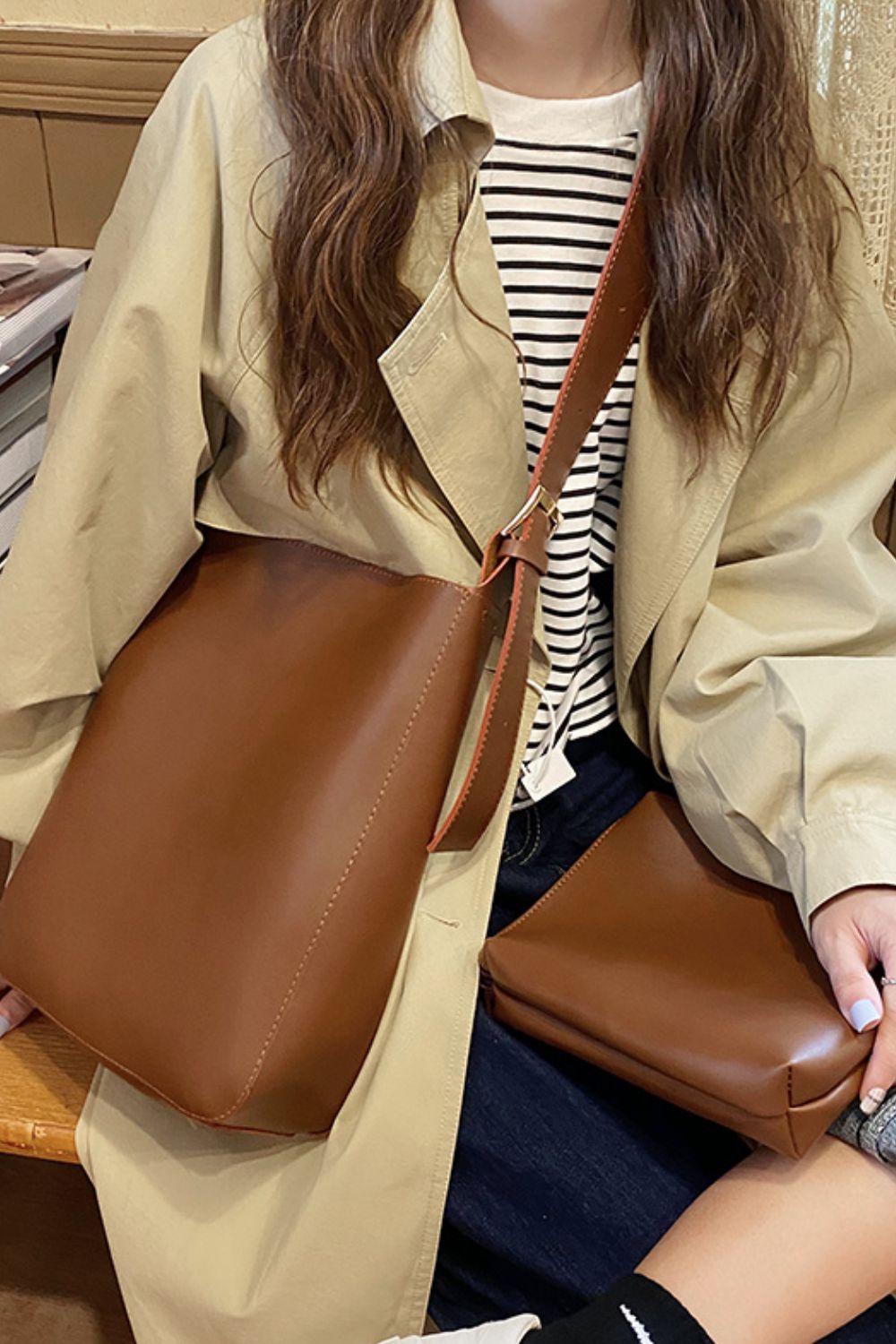 2-Piece PU Leather Tote Bag Set