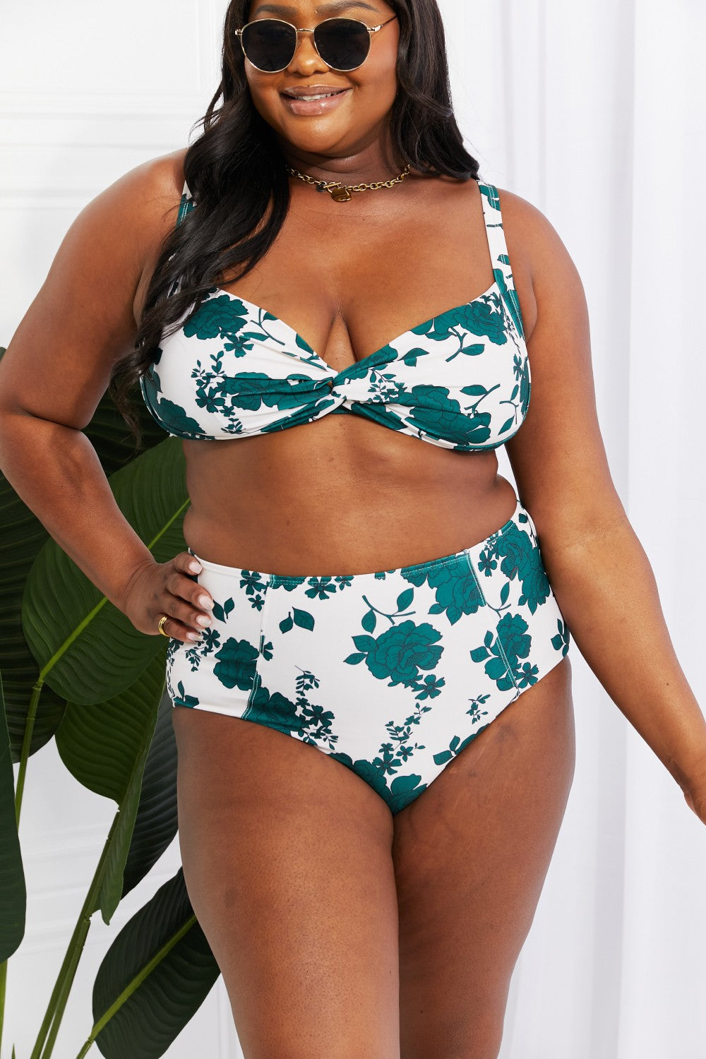 Marina West Swim Take A Dip Twist High-Rise Bikini in Forest