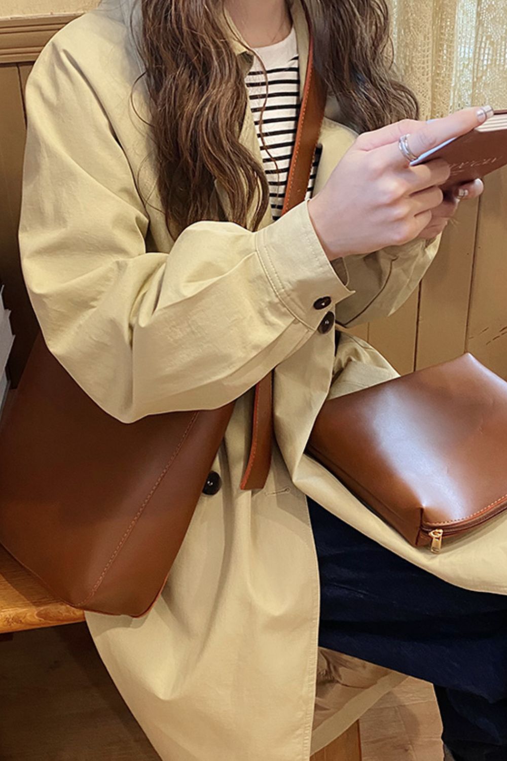 2-Piece PU Leather Tote Bag Set