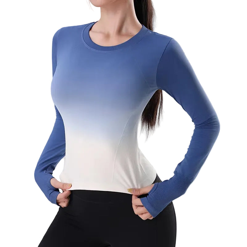 Women'S Long Sleeve Top Yoga Shirts Running T-Shirt Hanging Dye Fitness Sports Top Gym Sweatshirts Workout Tops Sports Shirts