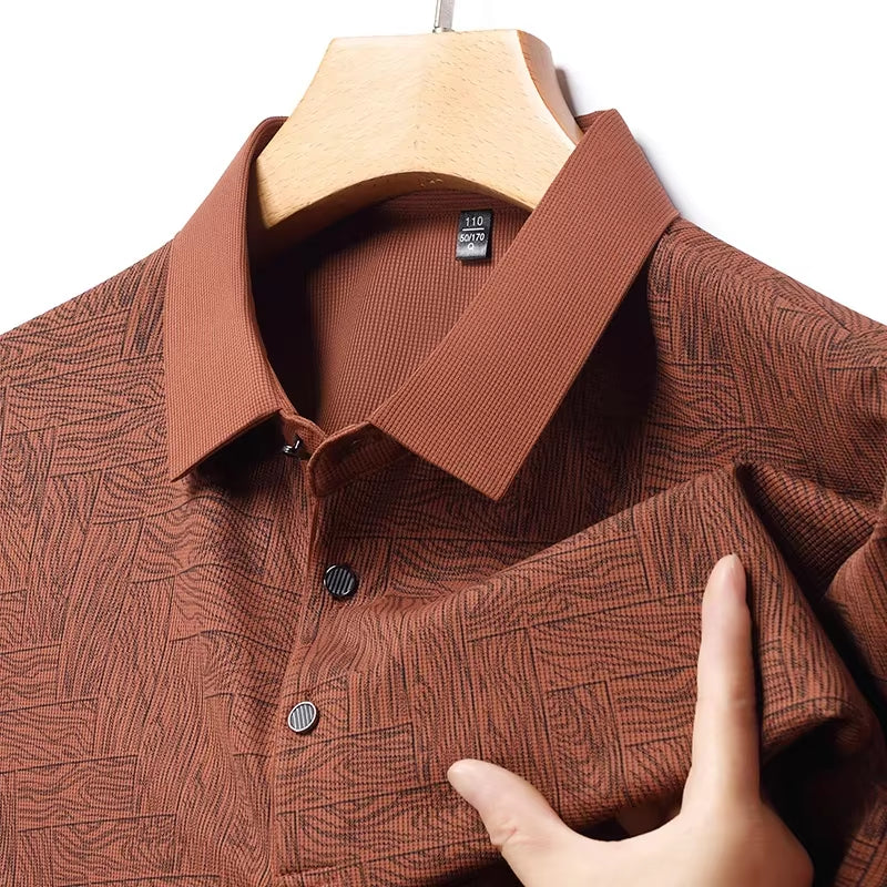 2024 Summer New Men'S Business Print Short Sleeved POLO Shirt Comfortable and Cool Casual Fashion T-Shirt