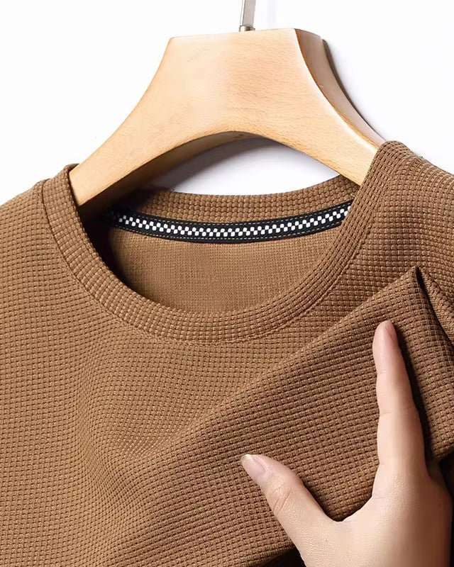 New Summer Waffle round Neck Short Sleeved T-Shirt for Men'S Short Sleeved Top