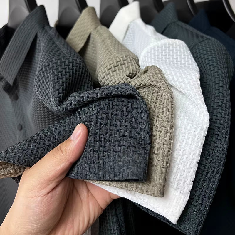 Summer New Men'S Lop-Up Hollow Short-Sleeved Polo Shirt Ice Silk Breathable Business Fashion T-Shirt Male Brand Clothes