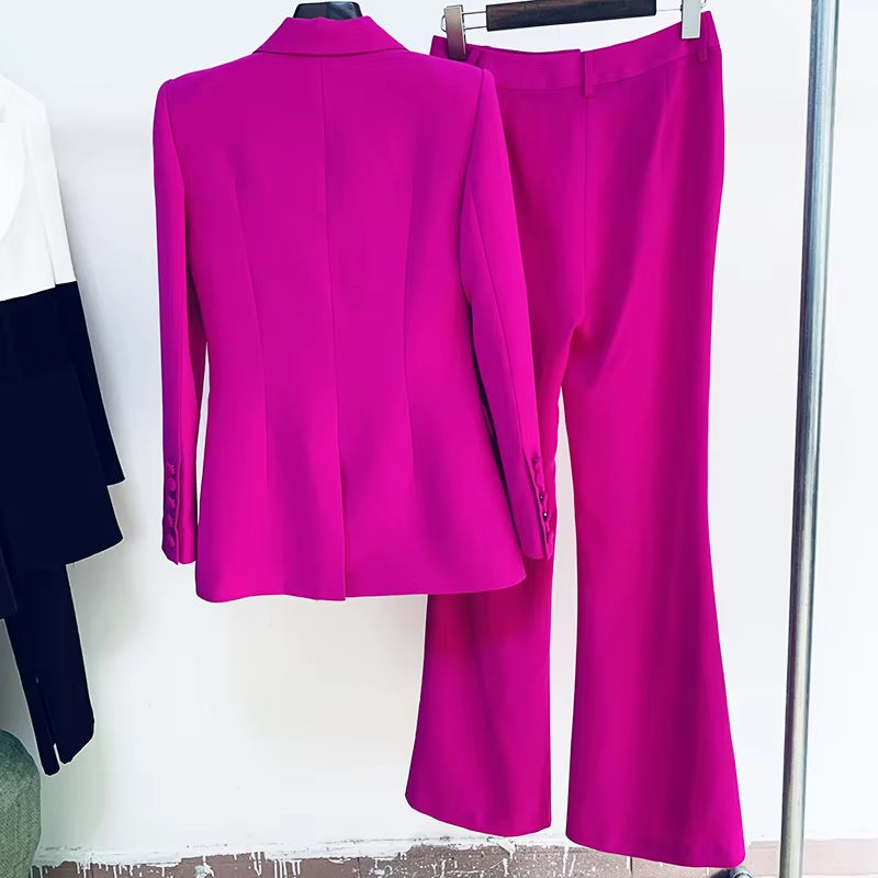 HIGH STREET Newest 2026 Runway Designer Suit Set Women'S Single Button Blazer Flare Pants Suit
