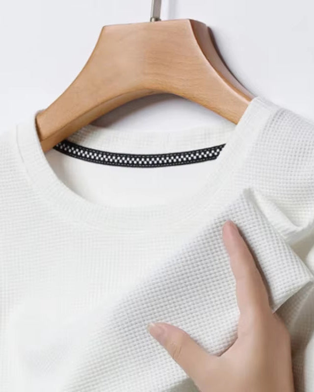 New Summer Waffle round Neck Short Sleeved T-Shirt for Men'S Short Sleeved Top