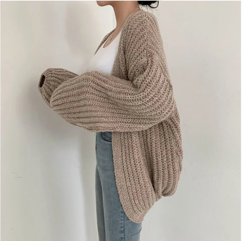Vintage Harajuku Lantern Sleeve Women Cardigan Sweater Casual Korean Fall Streetwear Tops Coat Chic Lazy Wind Y2K Sweater