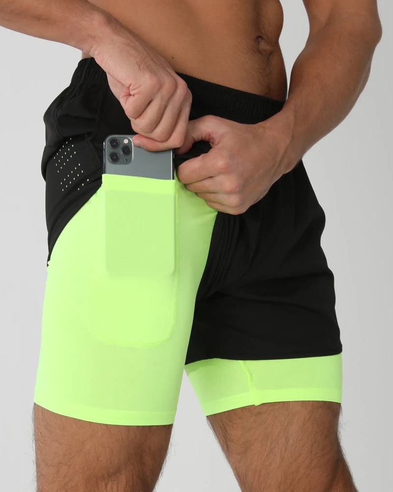 2025New Men Running Shorts Gym Sports Shorts 2 in 1 Quick Dry Workout Training Gym Fitness Jogging Short Pants Summer Men Shorts