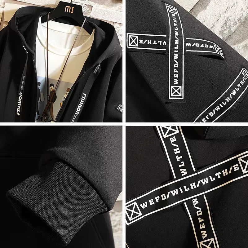 New Men Streetwear Black Jackets and Coats Hip Hop Harajuku Hooded Men'S Windbreaker Overcoat Mens Clothing Outwear M-5XL