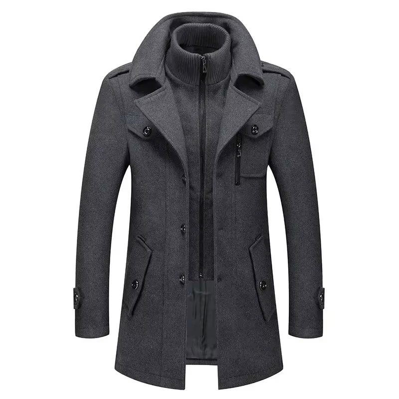 Men Fashion Autumn Winter Wool Trench Coats Fashion Middle Long Jacket Male Double Collar Zipper Coat Windbreak Woolen Overcoat
