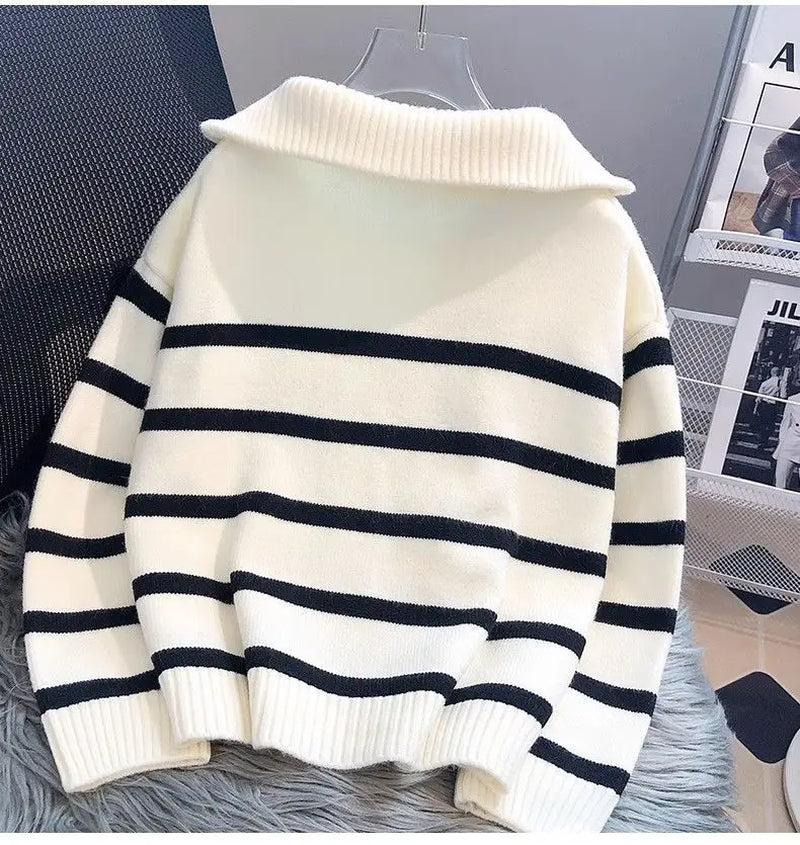 Sweater Pullover Women Spring and Autumn Underwear New Zipper Stripe Underlay Short Style Popular Premium Sweater Female