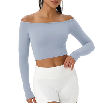 Yoga Long-Sleeved T-Shirt Women'S One-Shoulder Sexy Tight Fitness Wear Top Nude Feel Quick-Drying Sports Sleeved Yoga Shirts