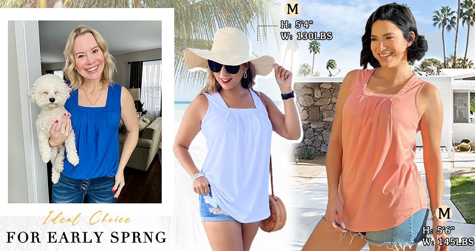 Tank Tops for Women Pleated Square Neck Sleeveless Summer Tops Curved Hem Flowy Shirts