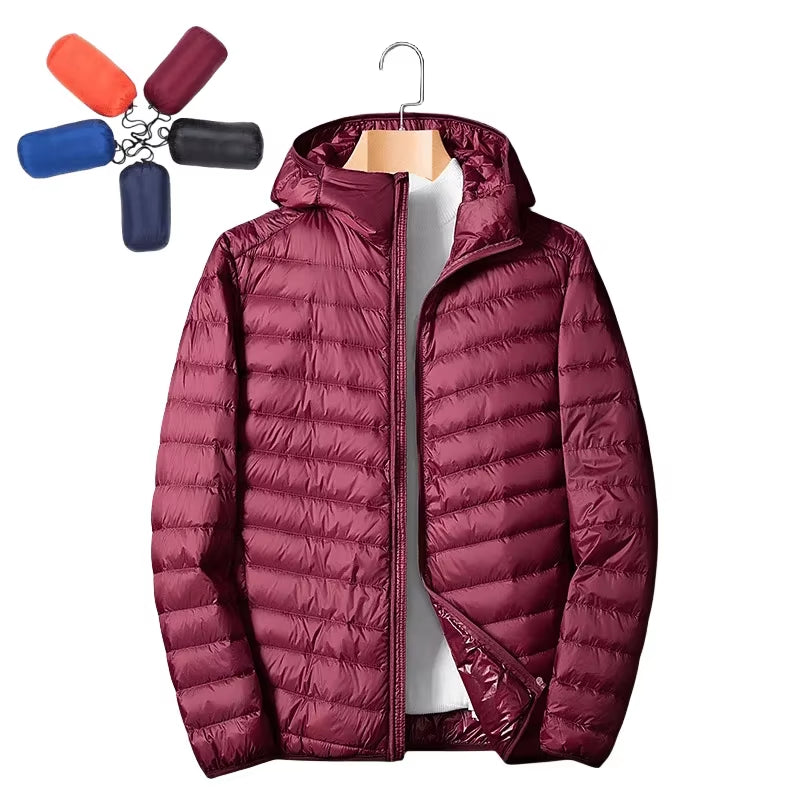 UETEEY Autumn Winter down Jacket Men Ultra Light Windproof Waterproof anti Fouling Anti-Oil White Duck Portable Hooded Coat Male