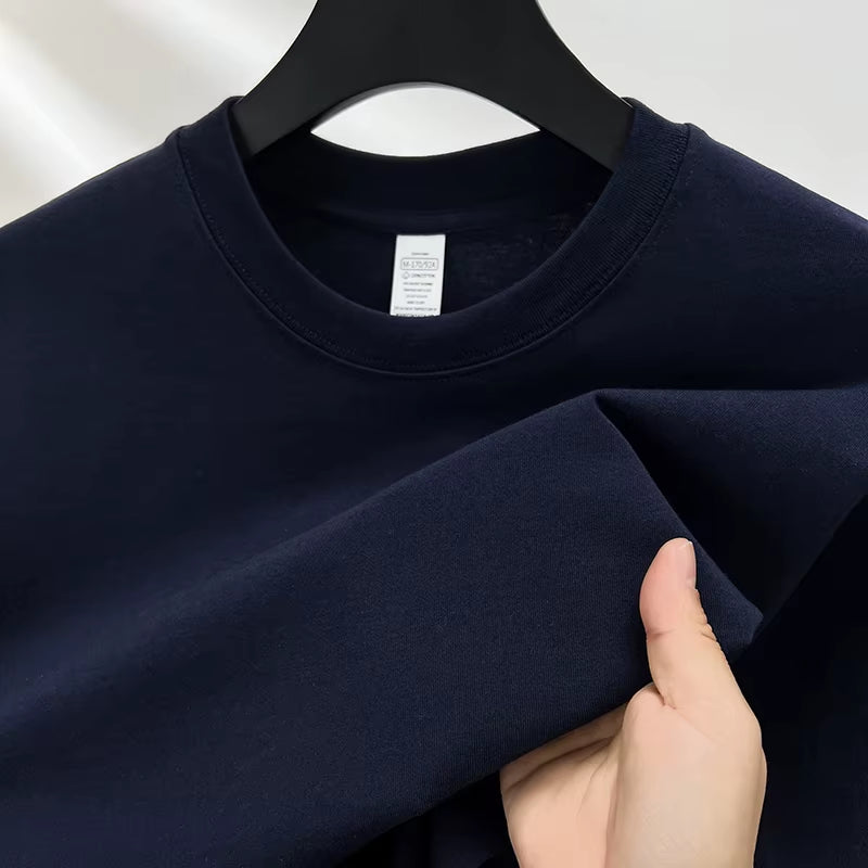 100% Pure Cotton Summer High-End Brand Men'S Short Sleeve round Neck Fashionable Style Half Sleeved Top Breathable T-Shirt