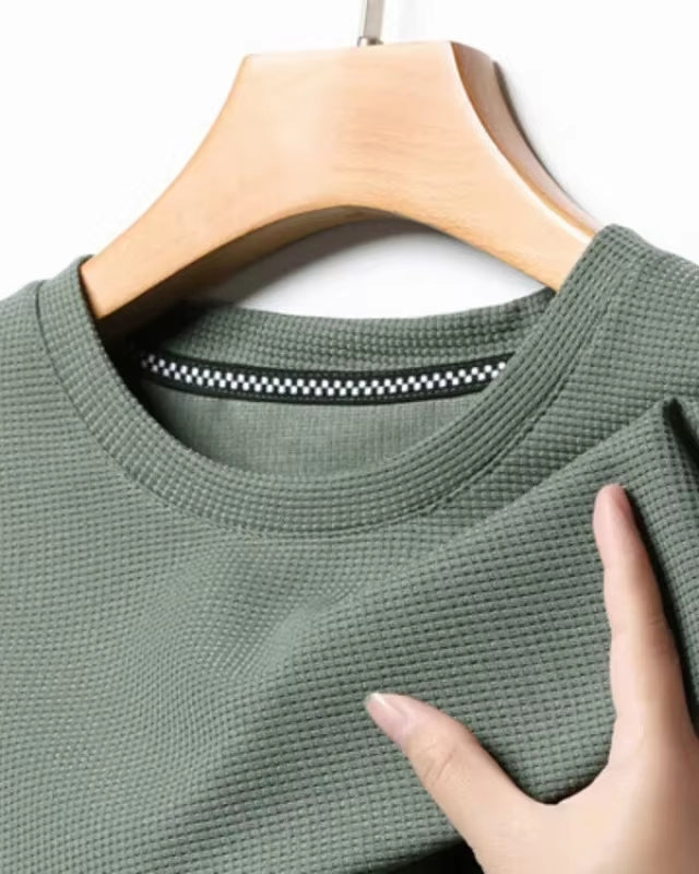 New Summer Waffle round Neck Short Sleeved T-Shirt for Men'S Short Sleeved Top
