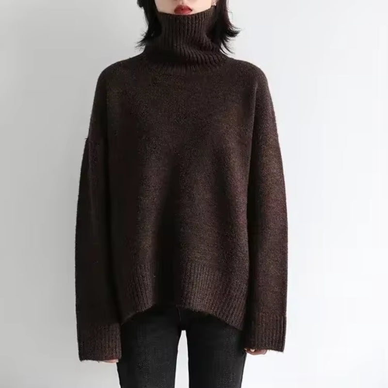 Korean Women'S Sweater Loose Turtleneck Sweaters Warm Solid Pullover Knitwear Basic Female Tops Autumn Winter 2022