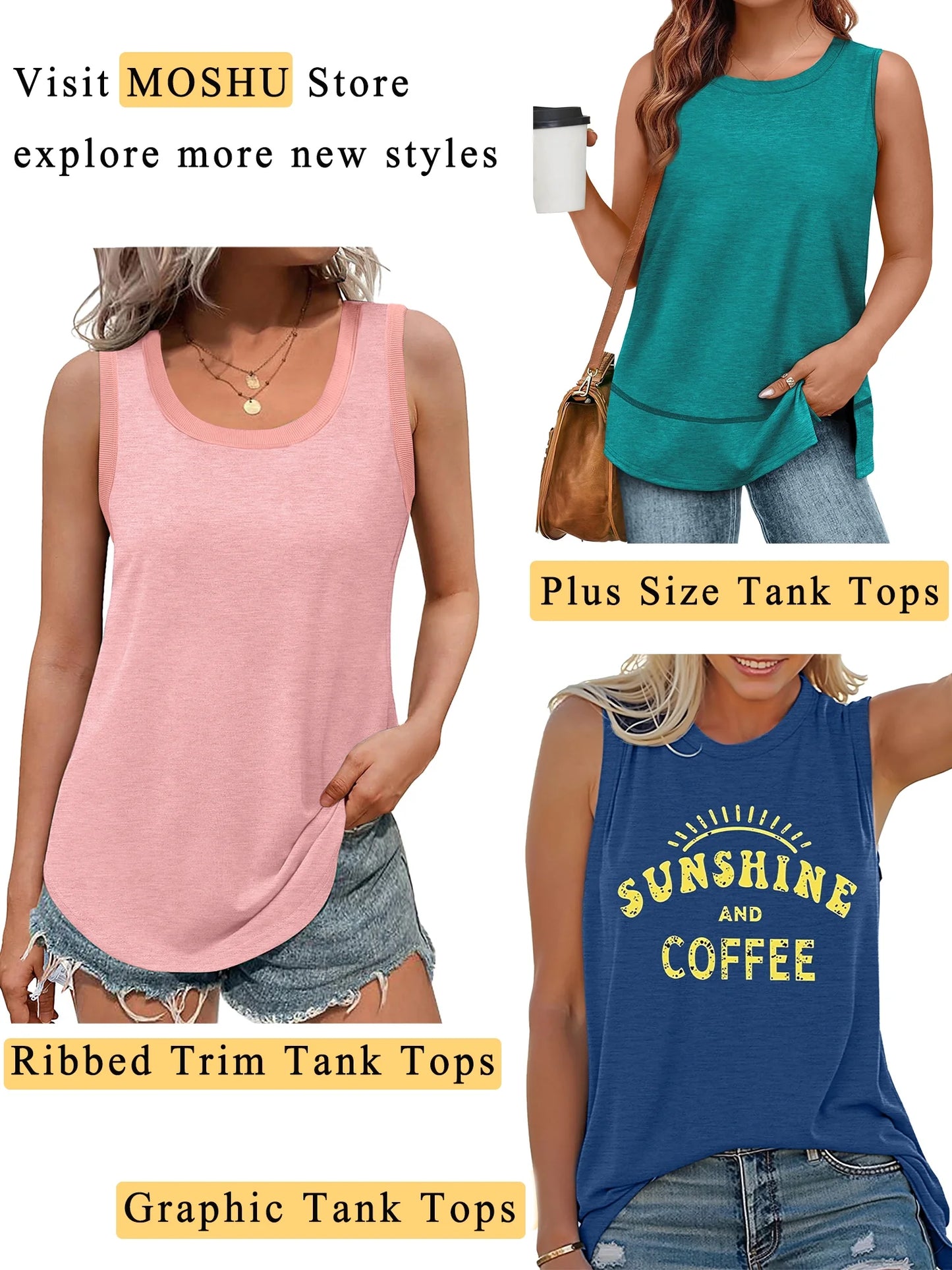 Tank Tops for Women Flowy Deep V Neck Women Shirts Loose Fit Summer Sleeveless Tops