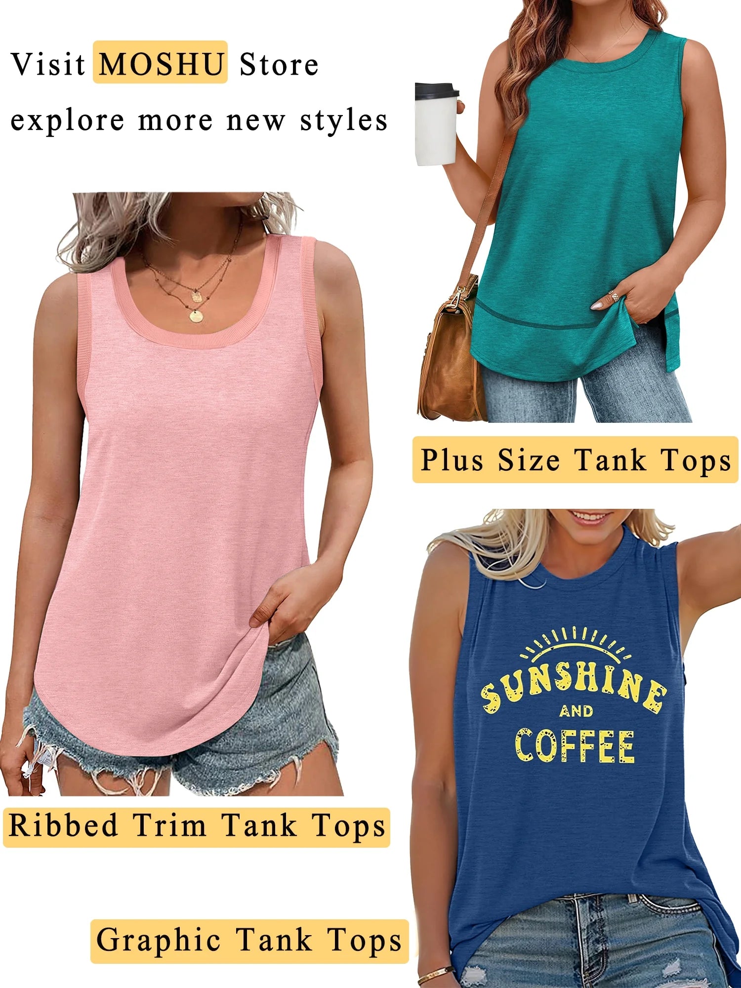 Tank Tops for Women Flowy Deep V Neck Women Shirts Loose Fit Summer Sleeveless Tops