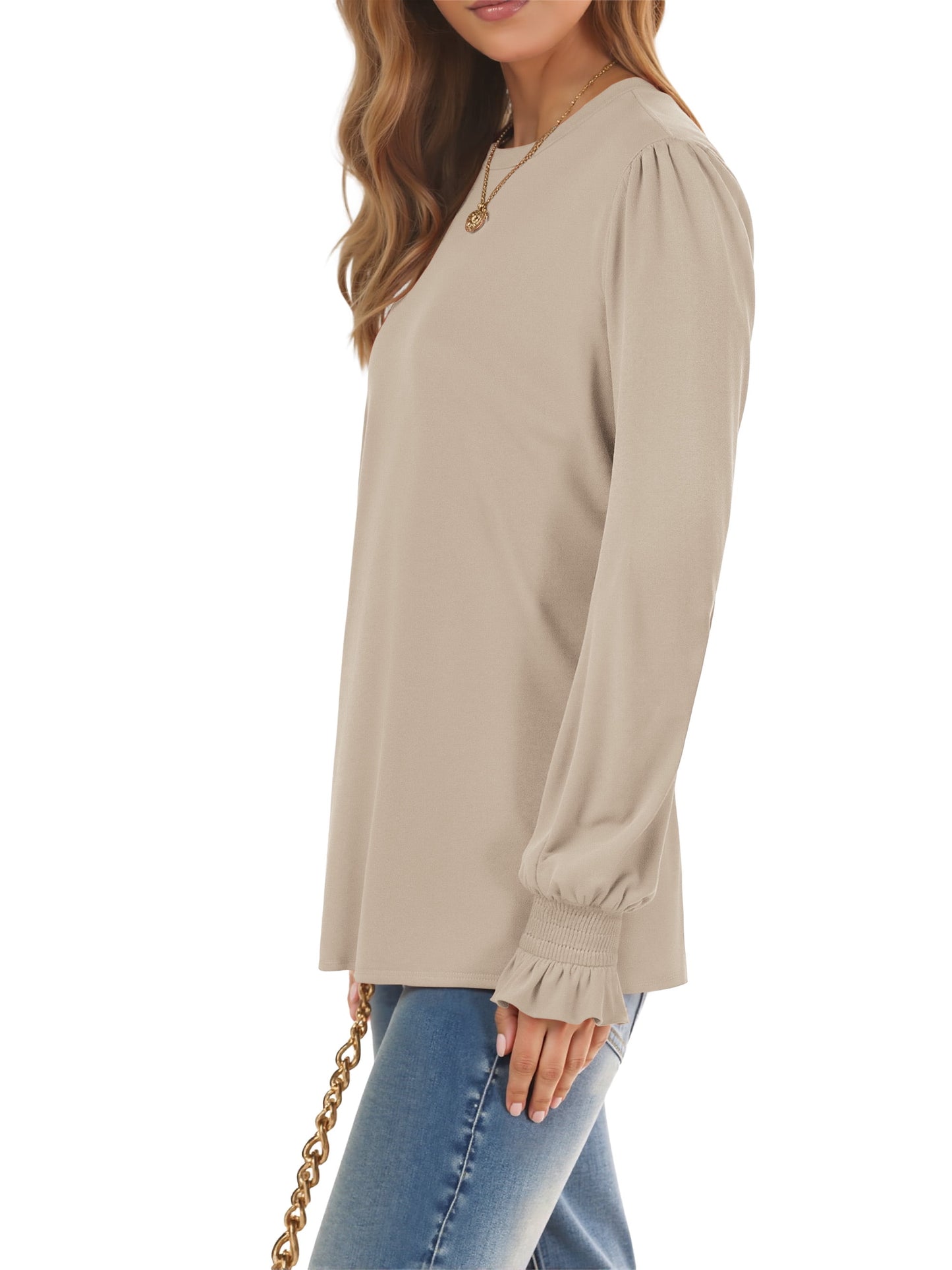 Blouses for Women Dressy Puff Sleeve Tunic Tops Casual Fall Shirts