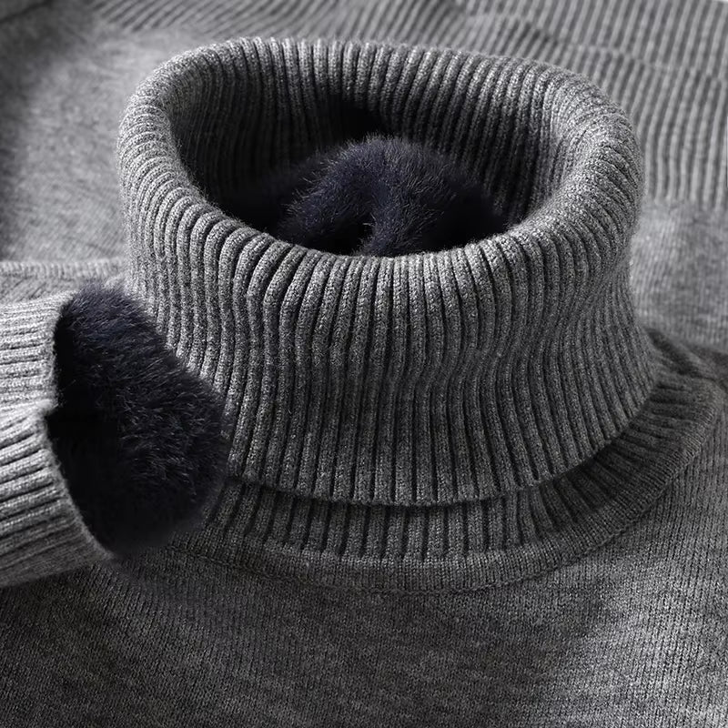 Sweatwear Mens Anti-Pilling High Quality Knitted Turtleneck Sweater Slim Fit Long Sleeve Pullover Solid Color Trend Men Clothing