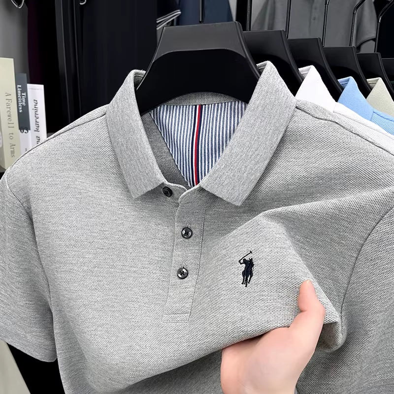 100% Pure Cotton Short Sleeved Men'S Polo Shirt Summer Fashion High-End Brand Pony Embroidery Golf Top Casual Business T-Shirt