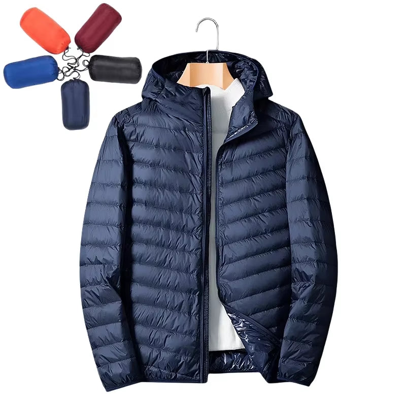 UETEEY Autumn Winter down Jacket Men Ultra Light Windproof Waterproof anti Fouling Anti-Oil White Duck Portable Hooded Coat Male