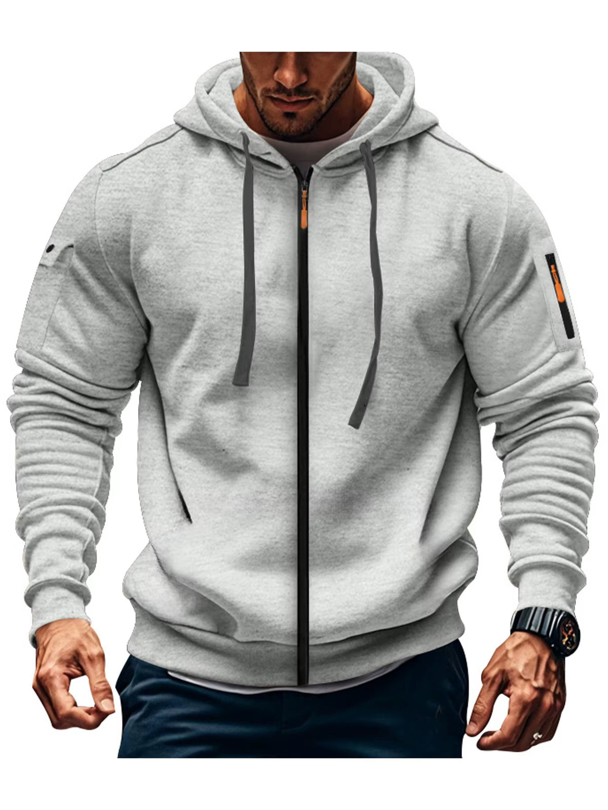 Men'S Autumn Winter New Hoodies Long Sleeve Sweatshirt Zipper Design Hooded Sweatshirt for Men Sportswear Slim Fit Casual Jacket