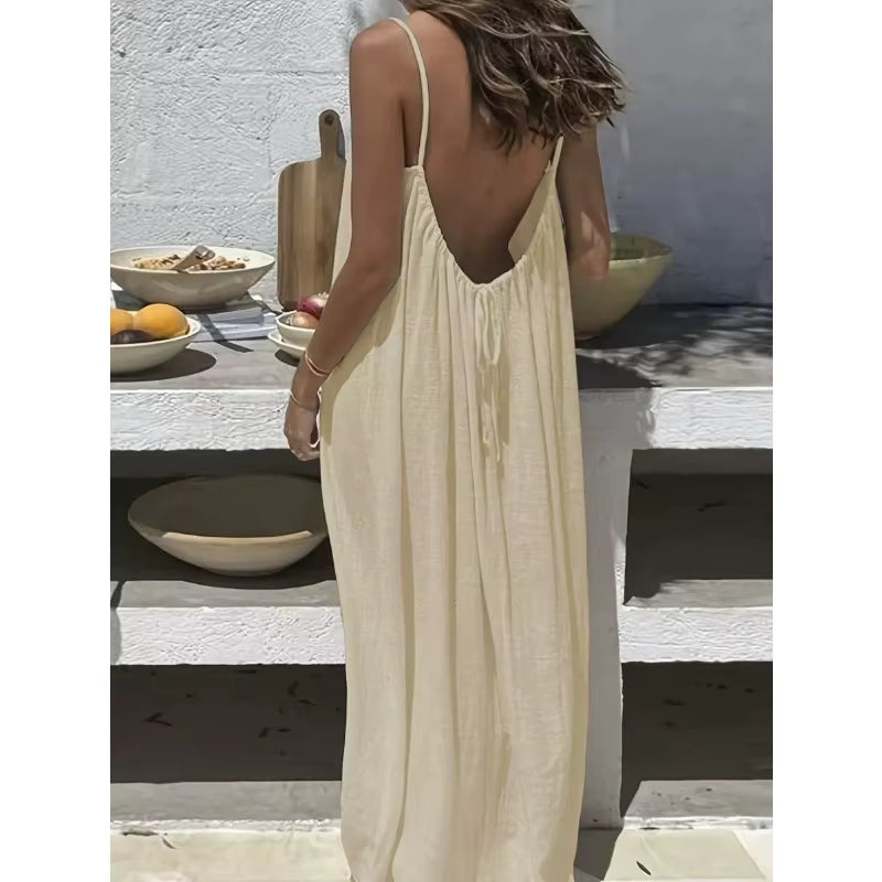 2026 Loose-Fit Spaghetti Strap Dress Women'S Casual Homewear Summer Dress Solid-Color Vacation Cool Homewear