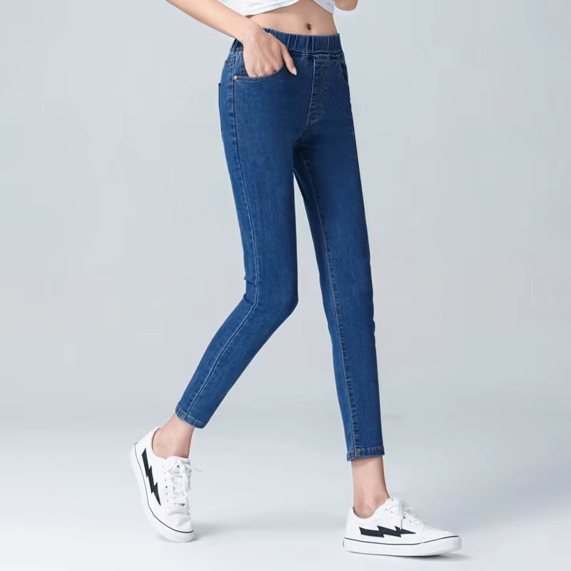 Women'S Elastic High Waist Skinny Jeans Clothes 5XL 6XL Fashion Women Black Blue Pocket Mom Jeans Skinny Stretch Denim Pants
