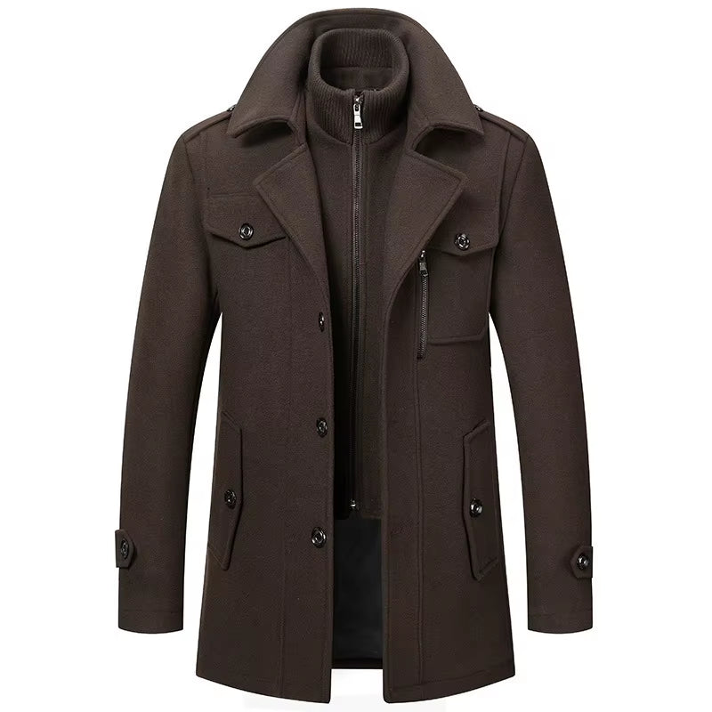 Men Fashion Autumn Winter Wool Trench Coats Fashion Middle Long Jacket Male Double Collar Zipper Coat Windbreak Woolen Overcoat