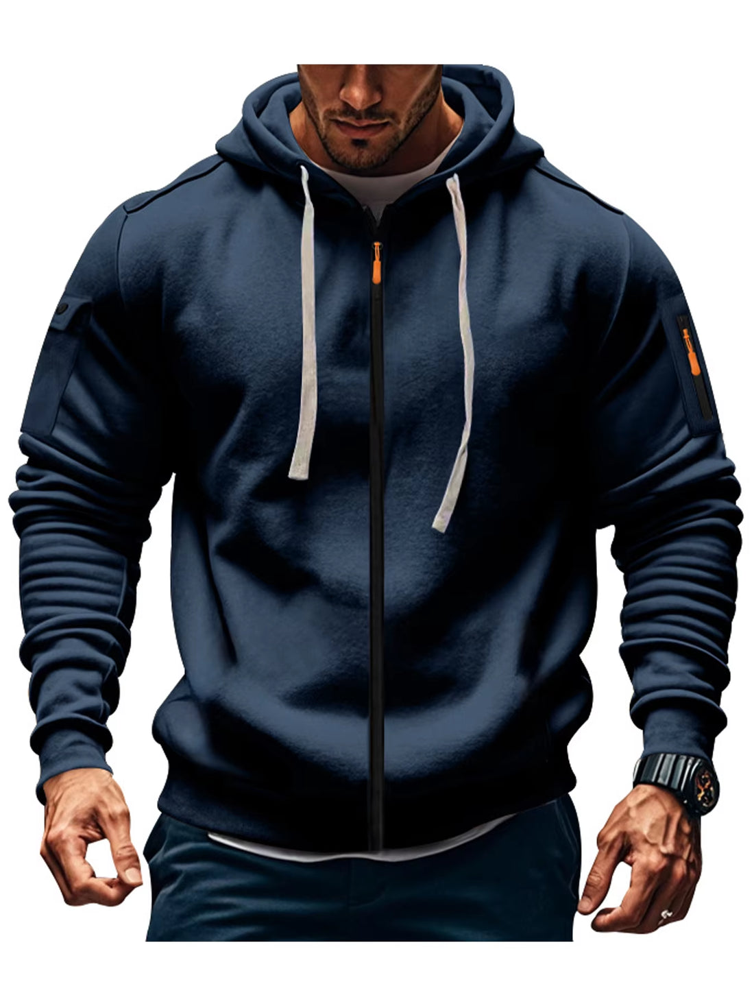 Men'S Autumn Winter New Hoodies Long Sleeve Sweatshirt Zipper Design Hooded Sweatshirt for Men Sportswear Slim Fit Casual Jacket