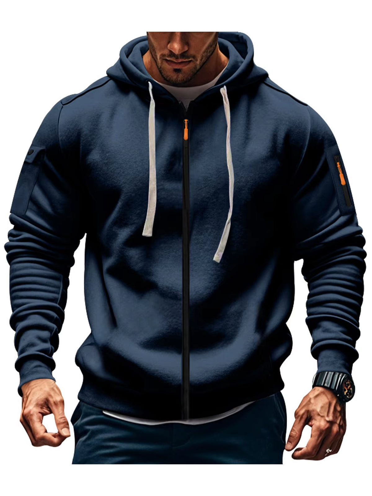 Men'S Autumn Winter New Hoodies Long Sleeve Sweatshirt Zipper Design Hooded Sweatshirt for Men Sportswear Slim Fit Casual Jacket