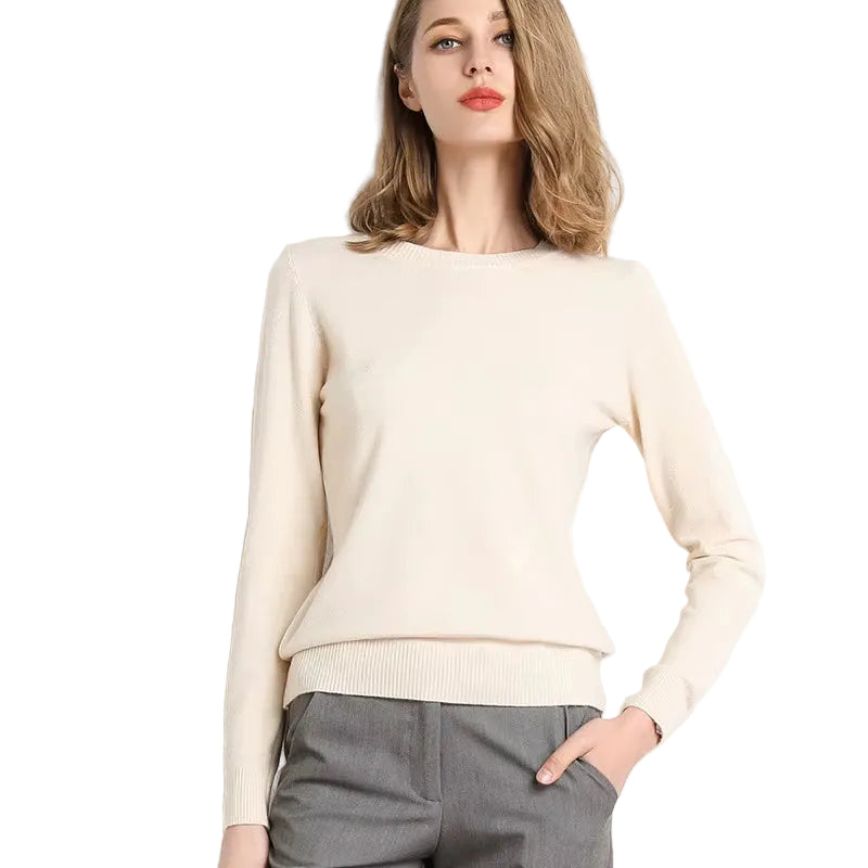 Women Slim O-Neck Pullover Cashmere Wool Blending Sweater Autumn and Winter Long-Sleeved Knit Bottoming Shirt Large Size 2024
