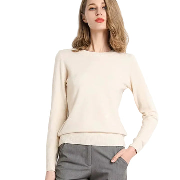 Women Slim O-Neck Pullover Cashmere Wool Blending Sweater Autumn and Winter Long-Sleeved Knit Bottoming Shirt Large Size 2024