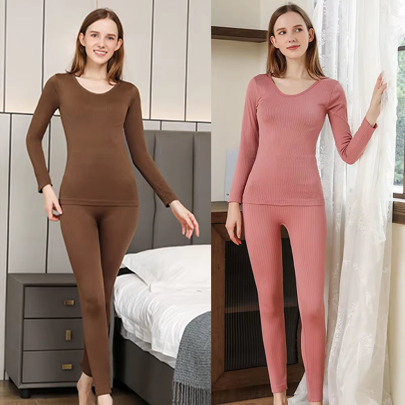 1 Set Warm Thermal Underwear Sexy Ladies Intimates Long Johns Women Shaped Sets Female Middle Collar Thermal Shaping Clothes