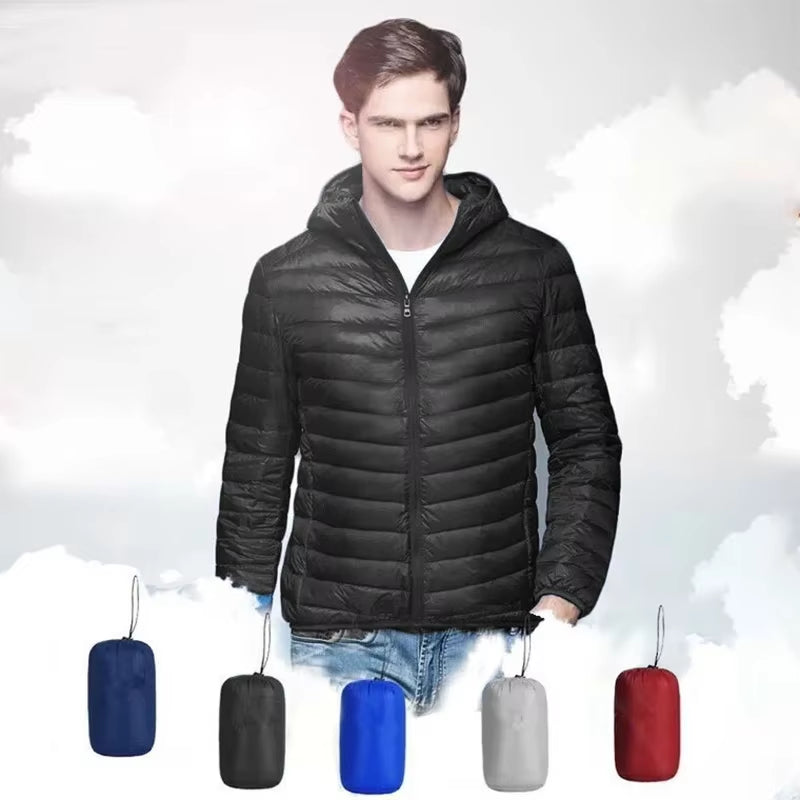 UETEEY Autumn Winter down Jacket Men Ultra Light Windproof Waterproof anti Fouling Anti-Oil White Duck Portable Hooded Coat Male