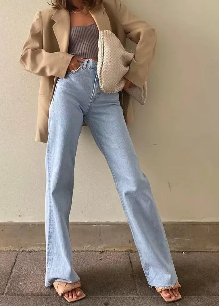 Casual Fashion Straight Leg Women'S Jeans Denim Bottom Harajuku Boyfriend Long High Waist Baggy Jeans Fall Pants
