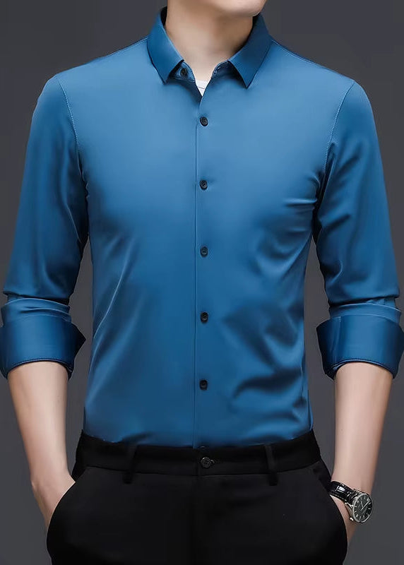 Men'S Casual Fashion Business Solid Color Long Sleeved Shirt