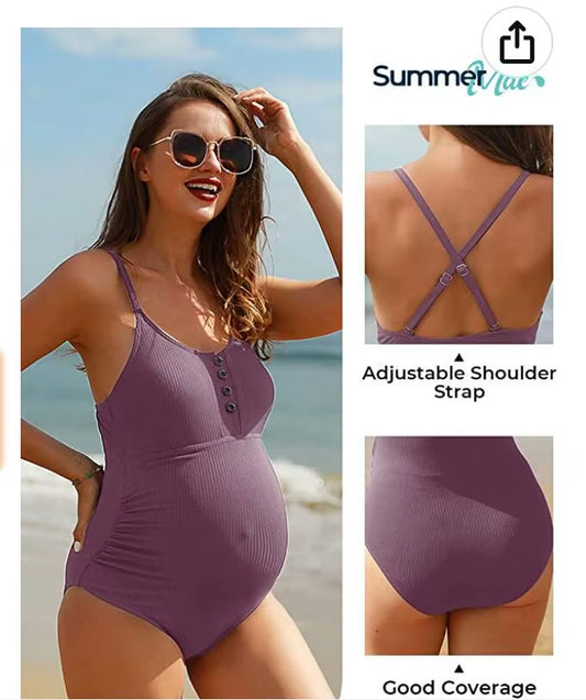 2023 Maternity Swimwear One Piece Swimsuit Beachwear Solid Summer Swimwear Women