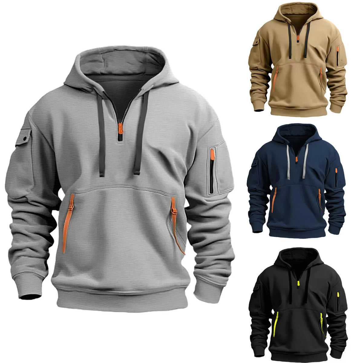 Men'S Jacket Windproof Jacket, Spring and Autumn Long Sleeved Hooded Jacket, S-4XL Casual Patchwork Zippered Cardigan Jacket, Ho