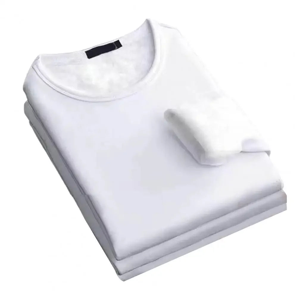 Winter Men'S Long-Sleeved Thermal Underwer T-Shirt Fleece Bottoming Shirt round Neck Shirt Fashion plus Velvet Padded T-Shirt