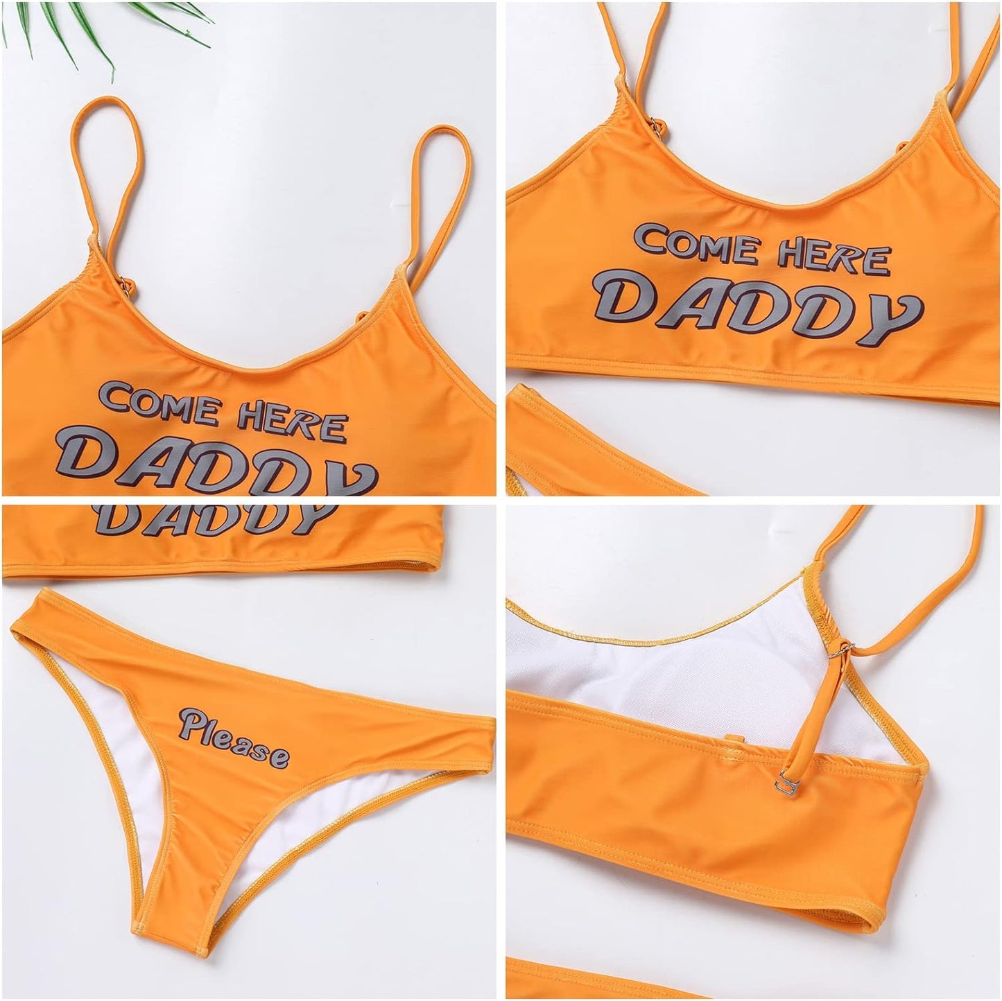 Women'S 2Pcs Come Here Daddy Please Printed Bikini Swimsuit Bathing Suit Padded Bra Top Panty Strappy Lingerie Set Sleepwear