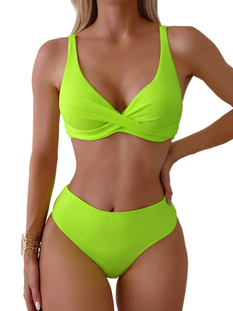 Sexy Bikini Set Women'S Swimsuit 2025 Swimwear Woman Two-Piece Swimsuit Solid Bathing Suit Beach Swimming Suit Vacation Monokini