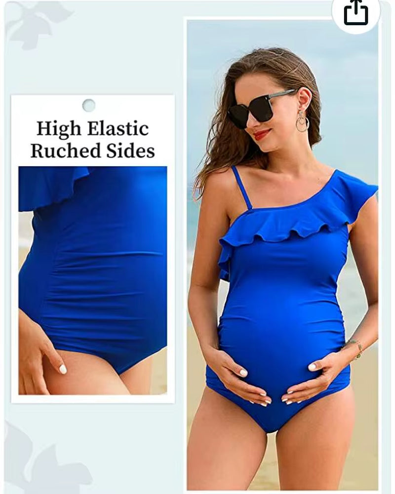 2023 Maternity Swimwear One Piece Swimsuit Beachwear Solid Summer Swimwear Women