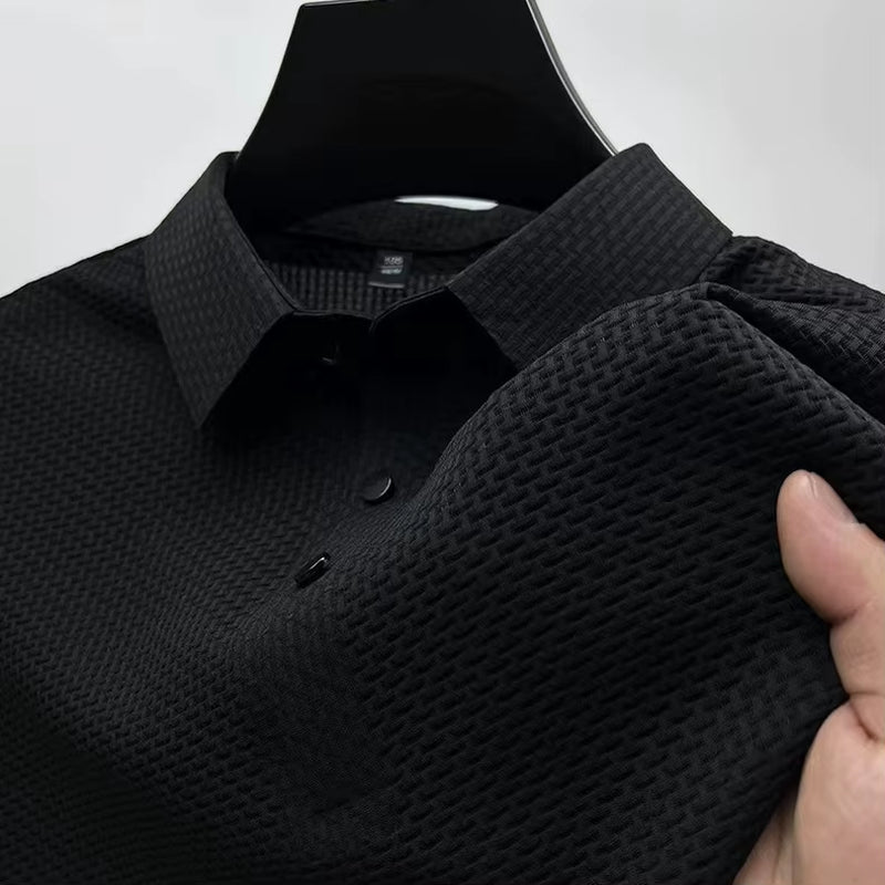 Summer New Men'S Lop-Up Hollow Short-Sleeved Polo Shirt Ice Silk Breathable Business Fashion T-Shirt Male Brand Clothes