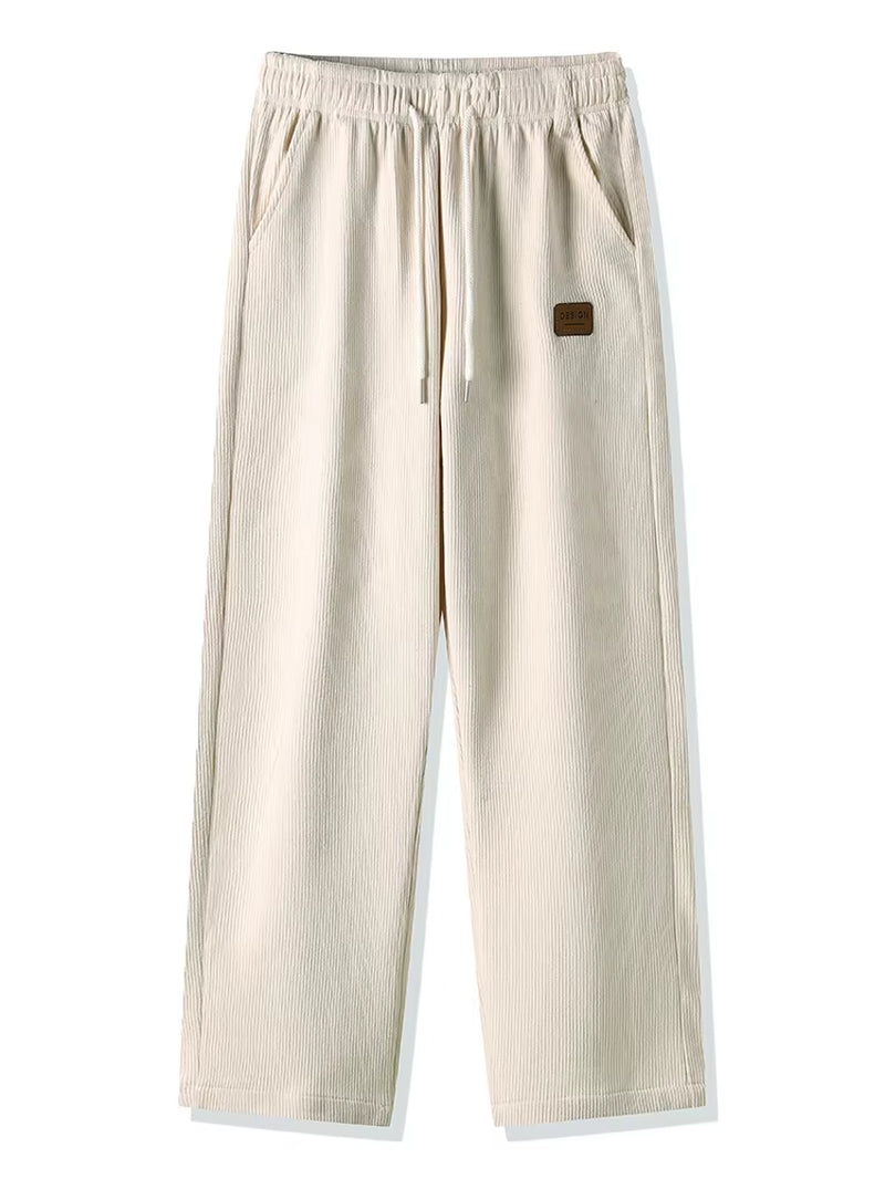 Winter Thick Warm Corduroy Sweatpants Men Fleece Liner Drawstring Straight Loose Track Pants Male Casual Fleece Thermal Trousers